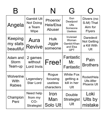 Marvel Rivals Bingo Card