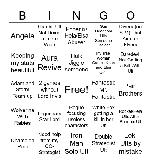 Marvel Rivals Bingo Card