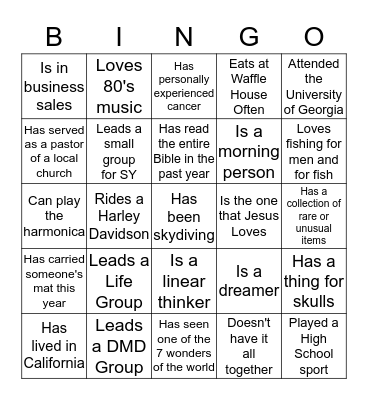 Men's Retreat Bingo Card