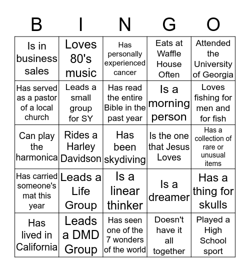 Men's Retreat Bingo Card