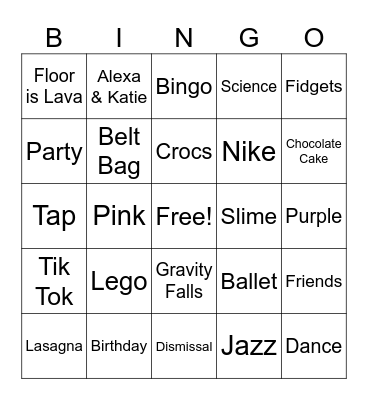 Izzy's Birthday Bingo Card