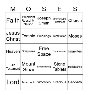 Young Women “Extras” Bingo Card