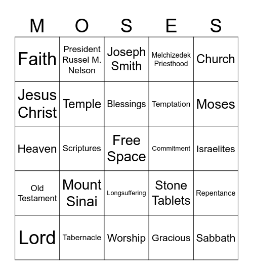Young Women “Extras” Bingo Card