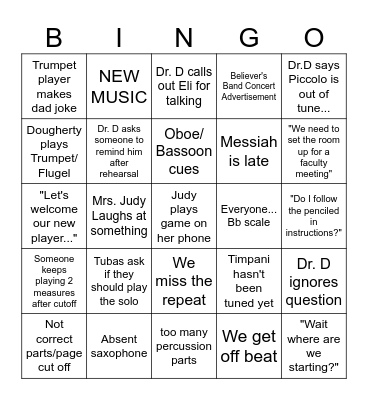 TFC Band Bingo Card