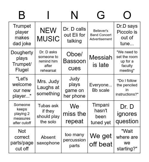TFC Band Bingo Card
