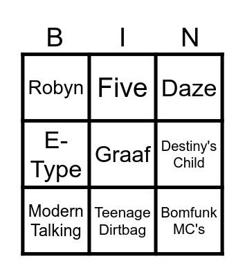 90-tals Musik Bingo Card