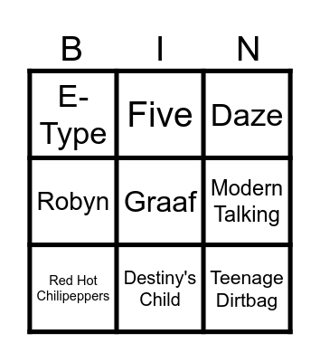 90-tals Musik Bingo Card