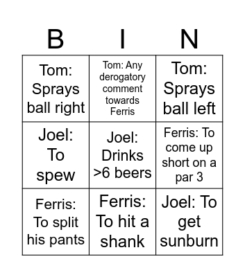 Duggan: Golf Bingo Card