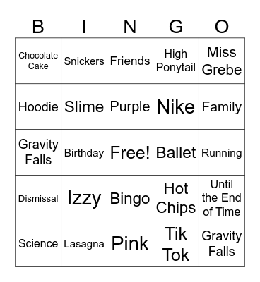 Izzy Birthday Bingo Card