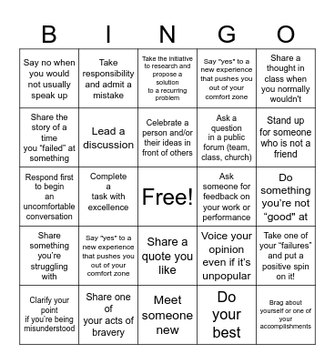 Facing Fears Bingo Card
