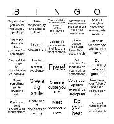 Facing Fears Bingo Card