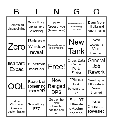 FFXIV Fanfest Bingo Card