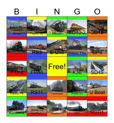 Union Pacific, BNSF, Green Bay and Western, Southern Pacific and other Railroads in the 90's that I would like to record with Carmen one day Bingo Card