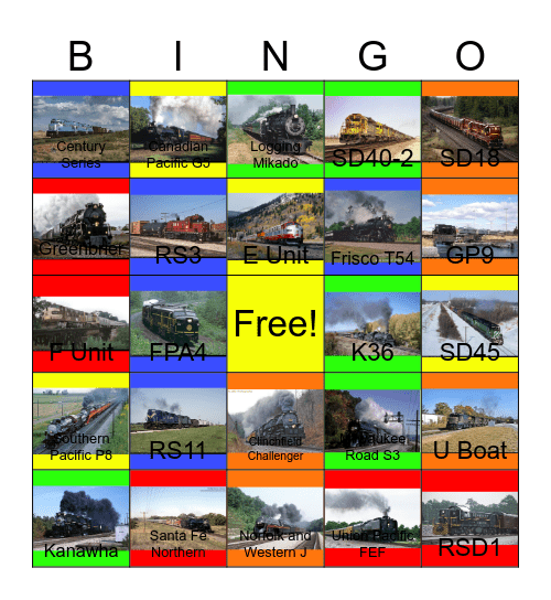 Union Pacific, BNSF, Green Bay and Western, Southern Pacific and other Railroads in the 90's that I would like to record with Carmen one day Bingo Card