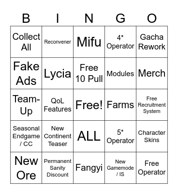 Endfield Program Bingo Card