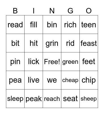 Words BINGO! Bingo Card
