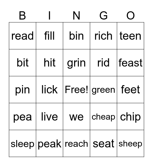 Words BINGO! Bingo Card