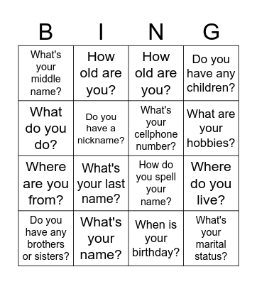 Untitled Bingo Card