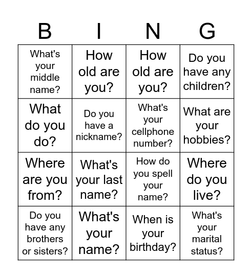 Untitled Bingo Card
