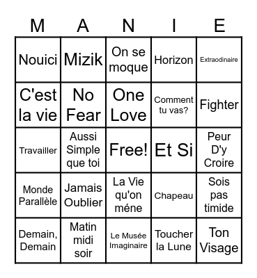 Manie Musicale '26 Bingo Card
