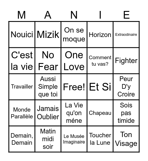 Manie Musicale '26 Bingo Card