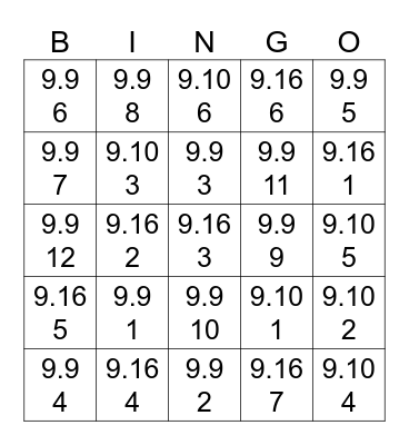 BRG 2 Expressing Quantity Bingo Card