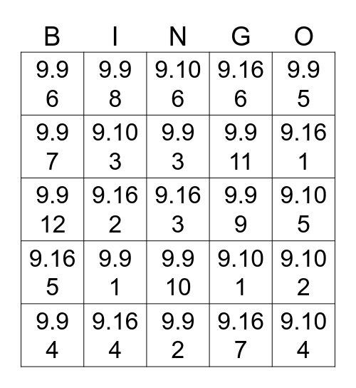 BRG 2 Expressing Quantity Bingo Card