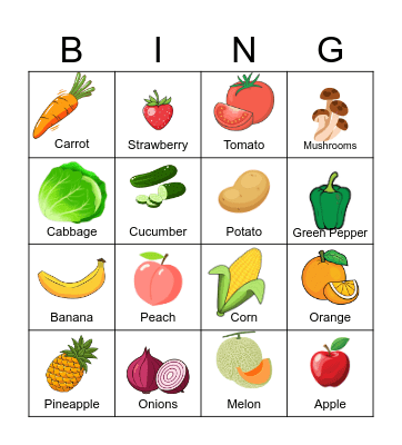 Fruit and Vegetable Bingo Card