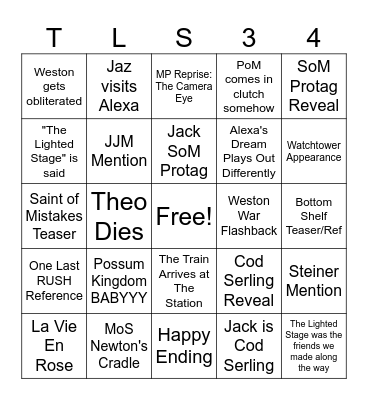 The Lighted State Final Chapter Bingo Card