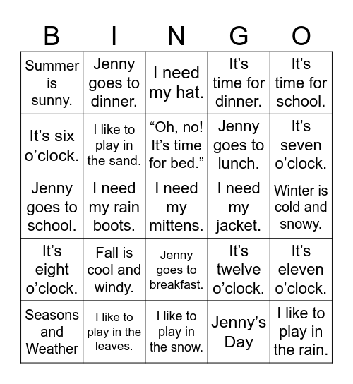 50-word Reading Unit 3, 4 Bingo Card
