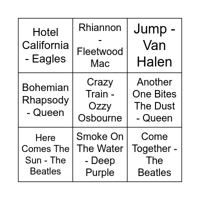 Kait's Greatest Jams Bingo Card