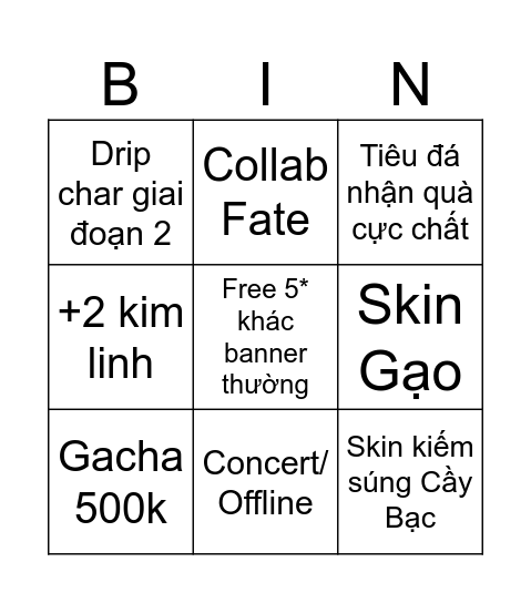 Live 4.2 Bingo Card
