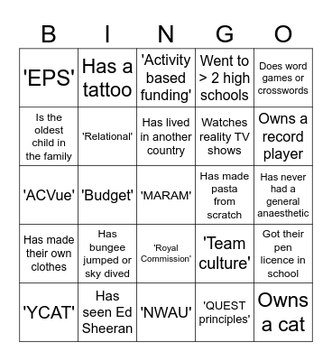 NYCOT Team Bingo Card