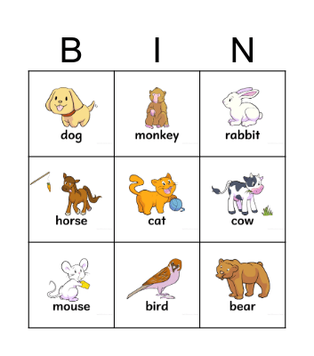Animals Bingo Card
