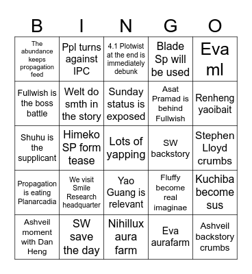 HSR 4.2 Story Bingo Card