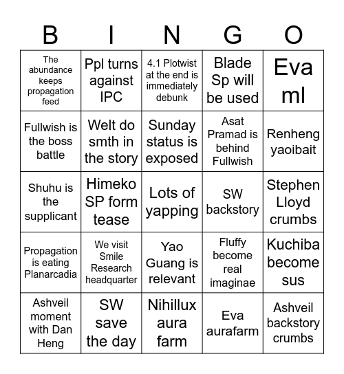HSR 4.2 Story Bingo Card