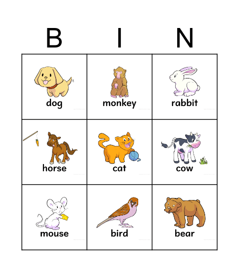 Animals Bingo Card