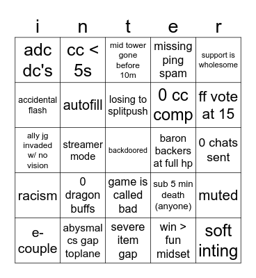 lol bingo Card