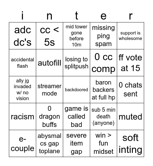lol bingo Card