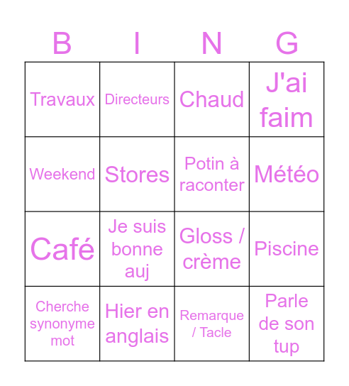 Marie-Lingo Bingo Card
