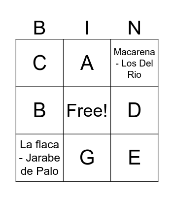 Bingo Musical Bingo Card