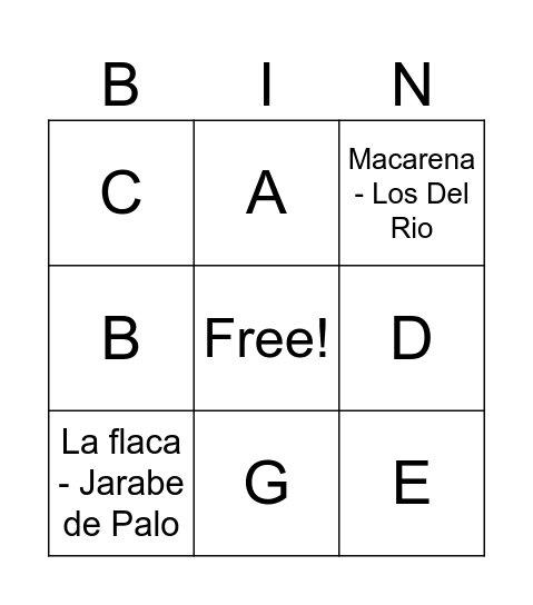 Bingo Musical Bingo Card