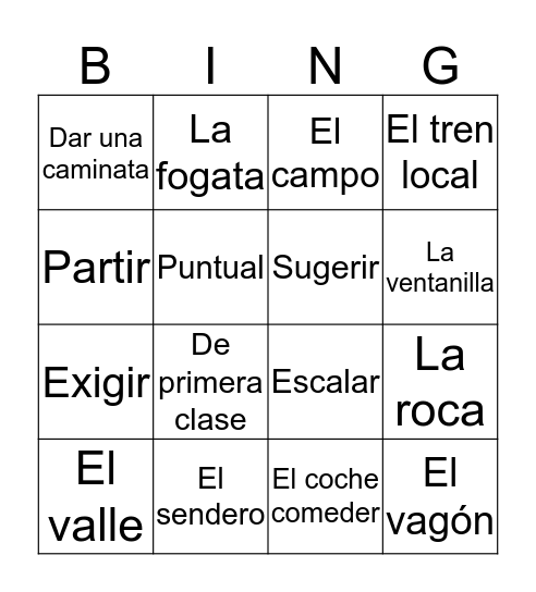 Vocab  Bingo Card