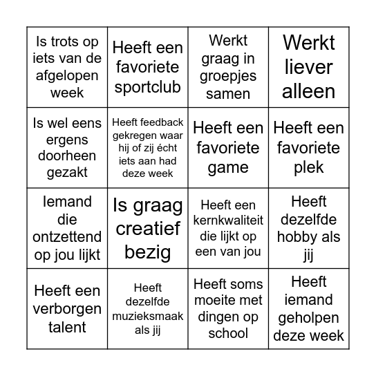 Wie is wie? Bingo Card