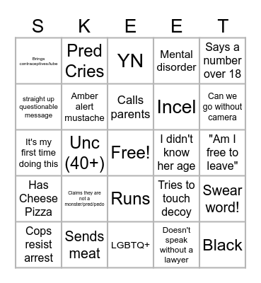 Predator Catch BINGO Card