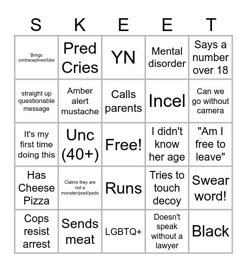 Predator Catch BINGO Card