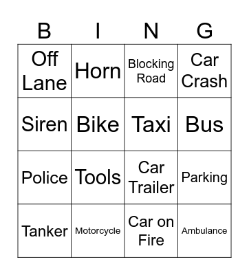 Car Bingo Card