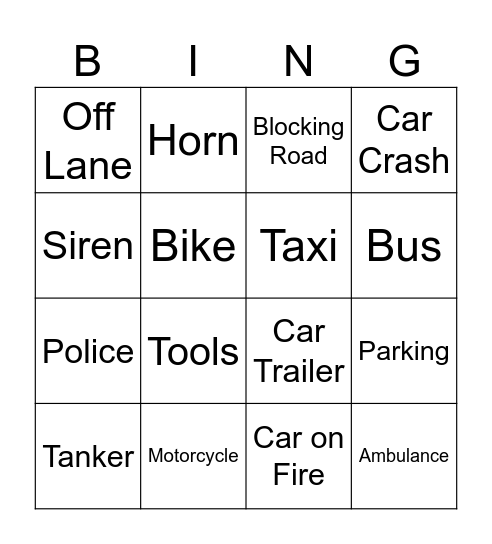 Car Bingo Card