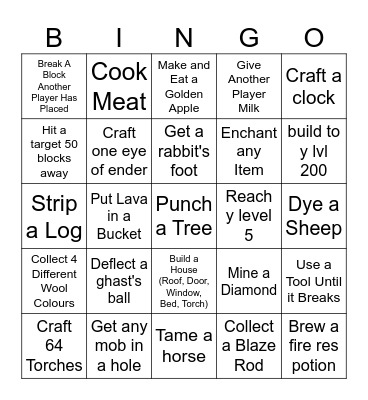 Shaggs' Minecraft Bingo Card
