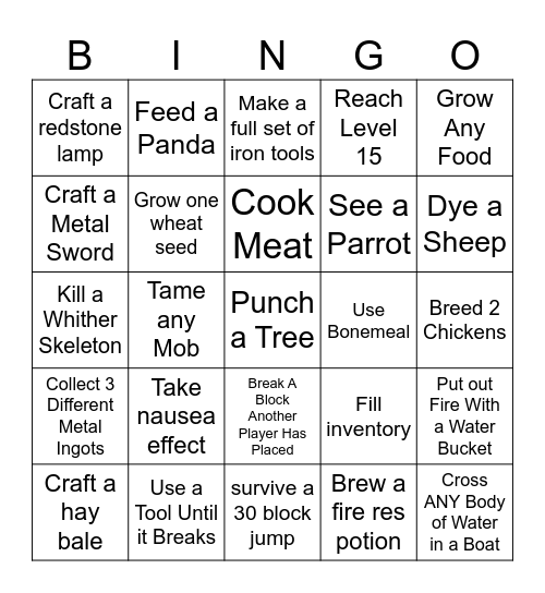 Shaggs' Minecraft Bingo Card